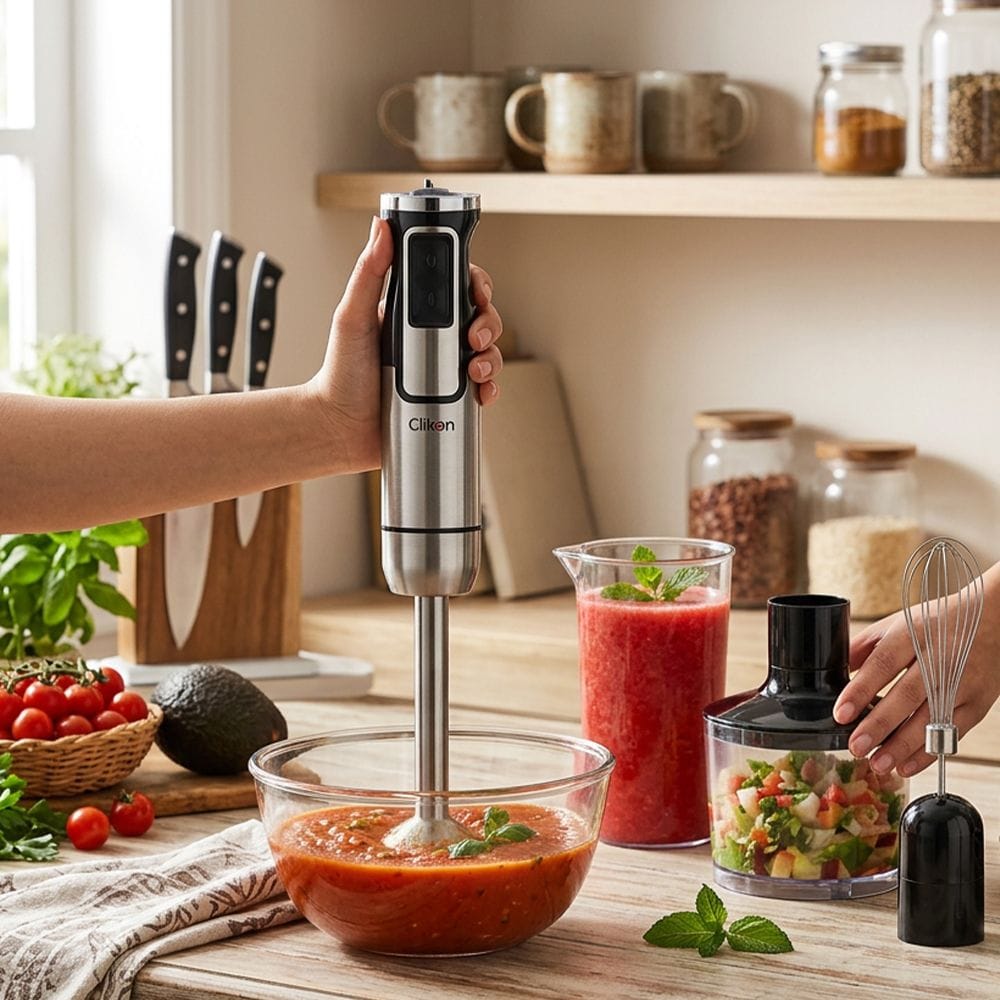 Clikon Hand Blender Set 900W DC Copper Motor, Stainless Steel Blades, Multi-Speed Food Processing | Stainless Steel/Black - CK1214