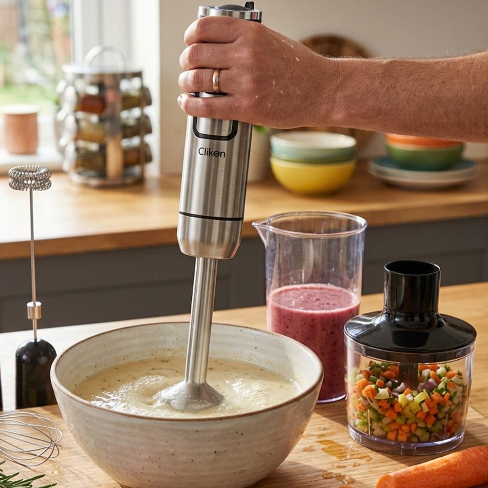 Clikon Hand Blender Set 900W DC Copper Motor, Stainless Steel Blades, Multi-Speed Food Processing | Stainless Steel/Black - CK1214
