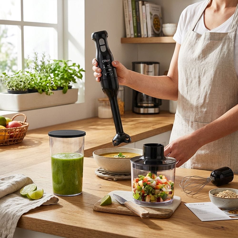 Clikon Hand Blender Set 250W Multi-Function Mixing & Blending, Stainless Steel Blades, Ergonomic Grip Design | Black/Transparent - CK2667