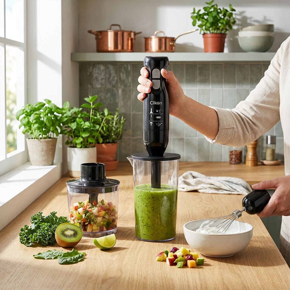 Clikon Hand Blender Set 250W Multi-Function Mixing & Blending, Stainless Steel Blades, Ergonomic Grip Design | Black/Transparent - CK2667