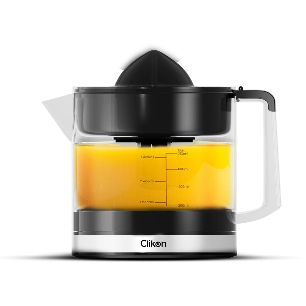 Clikon Citrus Juicer 40W 0.75L Double Cone Extraction, Auto Reverse Function, Detachable Pulp Filter | Black/Transparent - CK2687