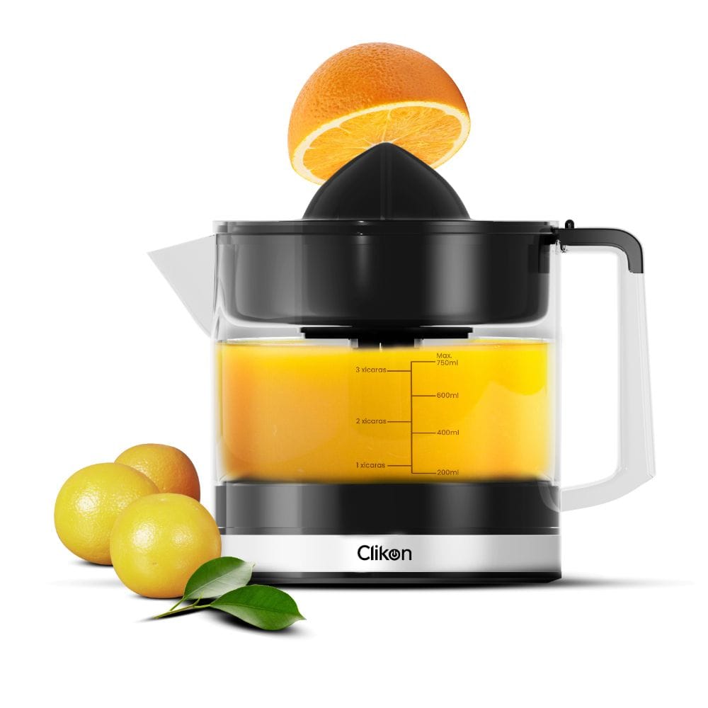 Clikon Citrus Juicer 40W 0.75L Double Cone Extraction, Auto Reverse Function, Detachable Pulp Filter | Black/Transparent - CK2687
