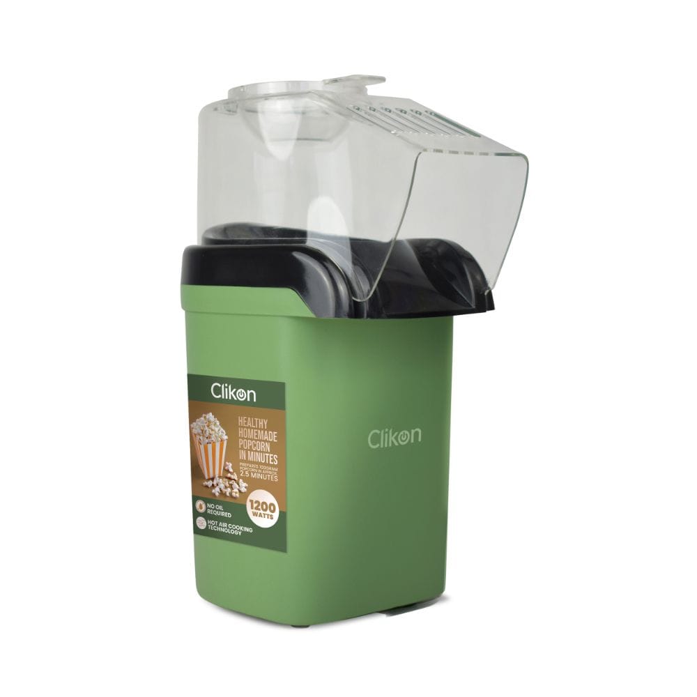 Clikon Popcorn Maker 1200W Hot Air Popping System, Oil-Free Healthy Snack Maker, Easy One-Touch Operation | Green/Black - CK2712