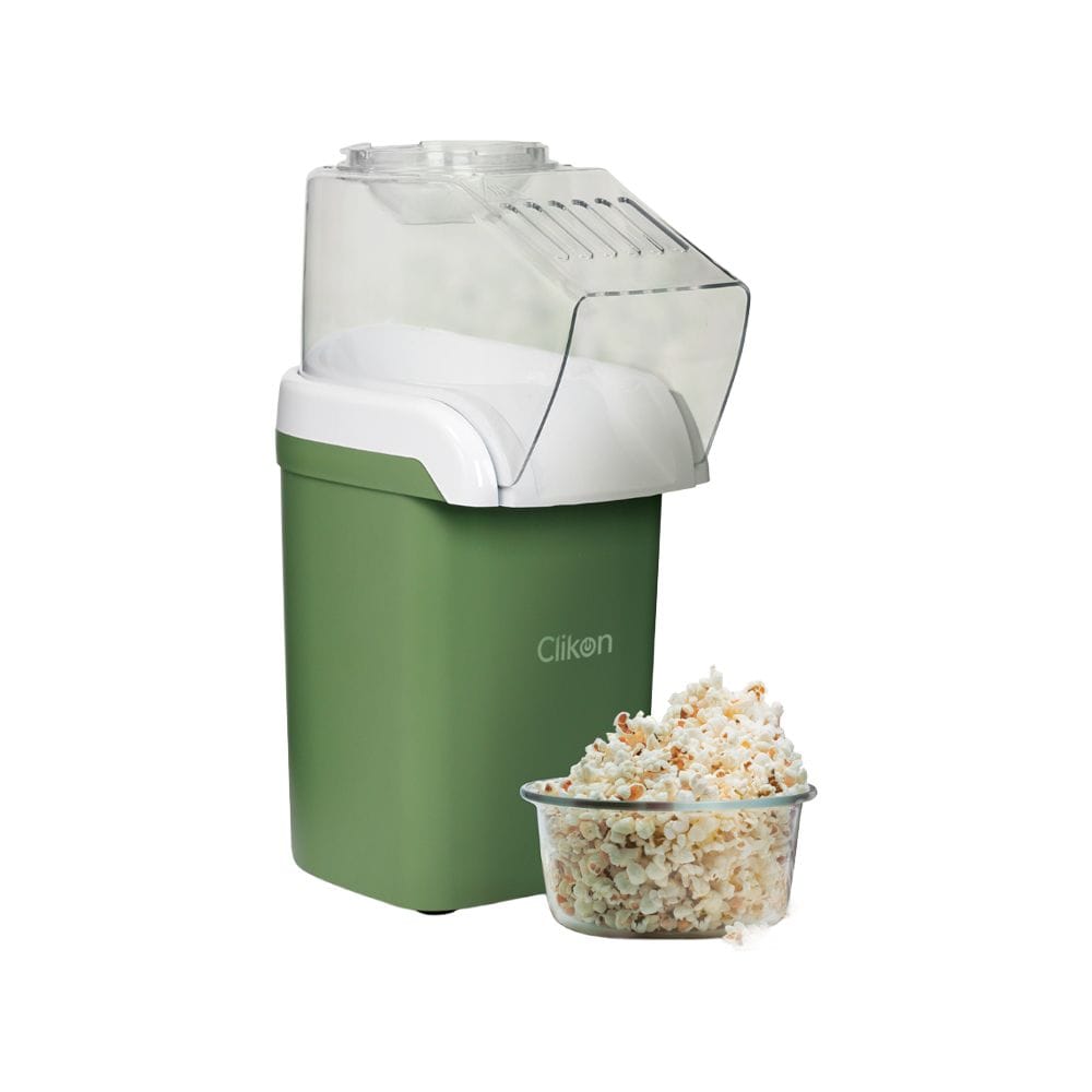 Clikon Popcorn Maker 1200W Hot Air Popping System, Oil-Free Healthy Snack Maker, Easy One-Touch Operation | Green/Black - CK2712