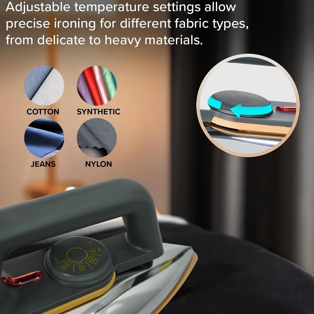 Clikon Medium Heavy Dry Iron 1.1KG 1000-1200W Non-Stick Soleplate, Adjustable Temperature Control, Fast Heating | Dark Grey/Silver - CK4137