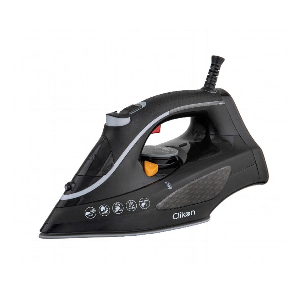 Clikon Steam Iron 2400W Ceramic Soleplate, Adjustable Steam Control, Anti-Drip & Self-Clean Function | Black - CK4140