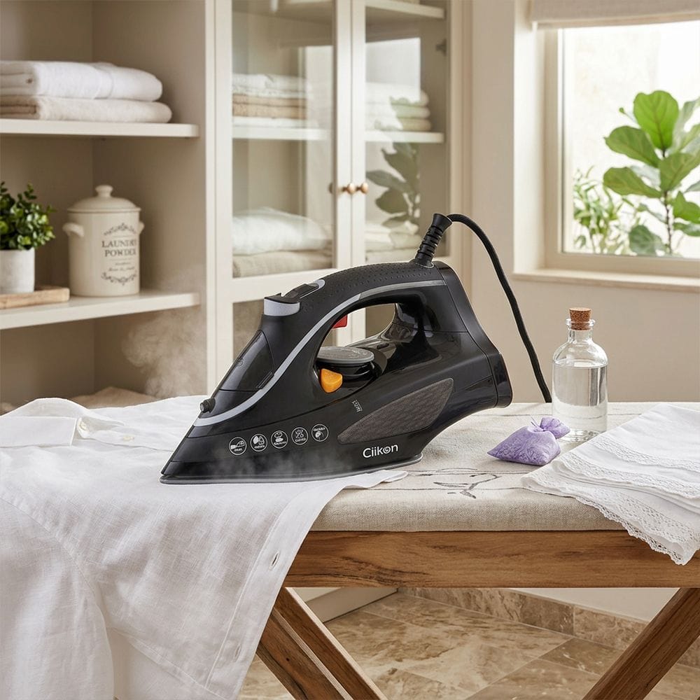 Clikon Steam Iron 2400W Ceramic Soleplate, Adjustable Steam Control, Anti-Drip & Self-Clean Function | Black - CK4140