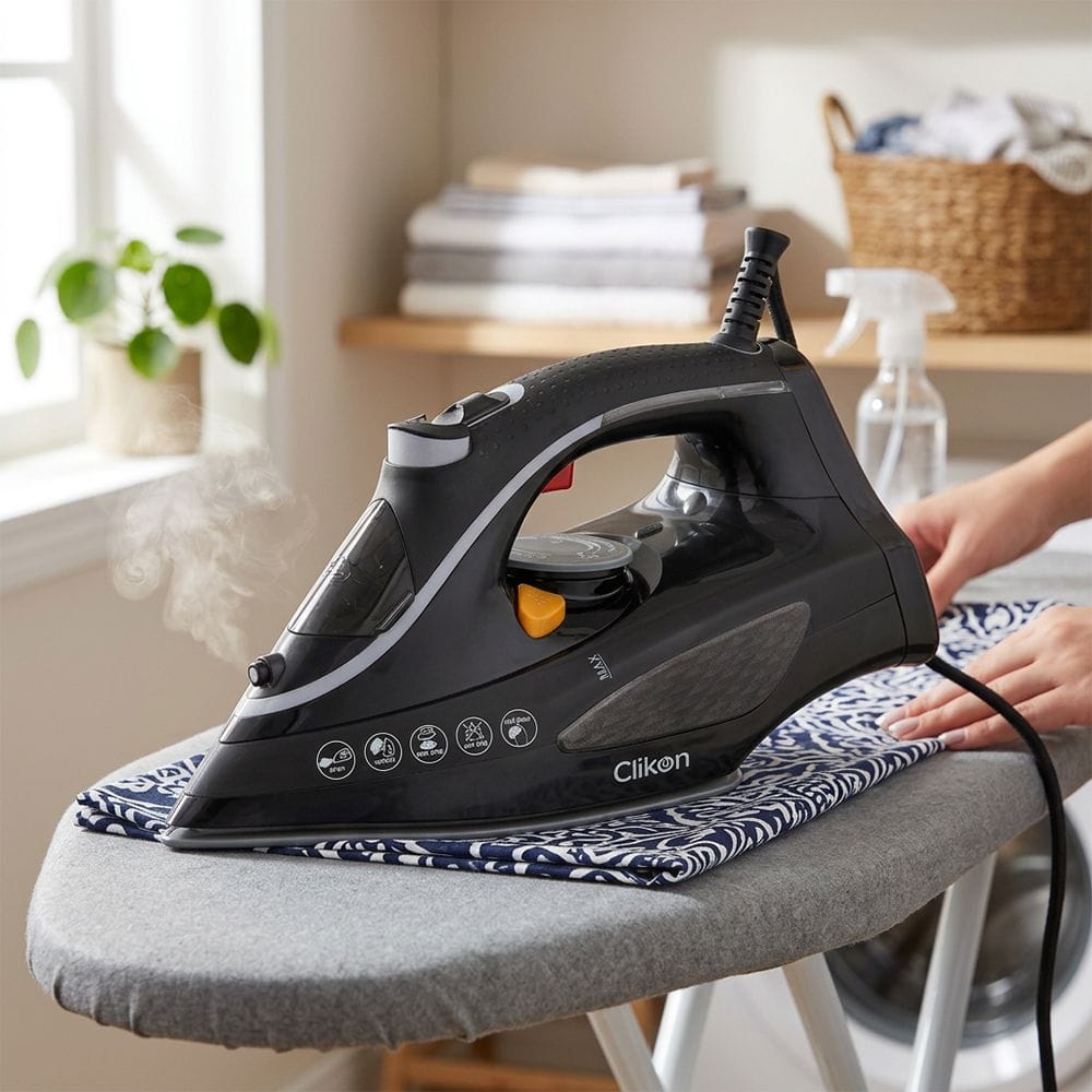 Clikon Steam Iron 2400W Ceramic Soleplate, Adjustable Steam Control, Anti-Drip & Self-Clean Function | Black - CK4140