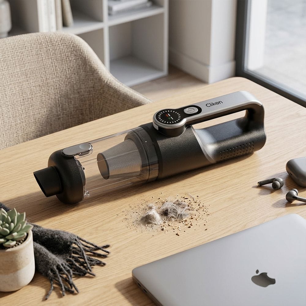 Clikon Rechargeable Car Vacuum Cleaner 3x2000mAh Battery, Portable Cordless Design, Powerful Suction Cleaning | Black/Transparent - CK4449