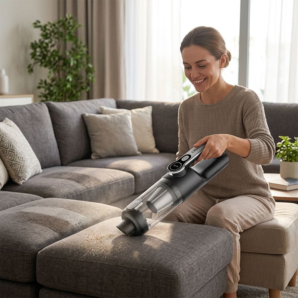 Clikon Rechargeable Car Vacuum Cleaner 3x2000mAh Battery, Portable Cordless Design, Powerful Suction Cleaning | Black/Transparent - CK4449