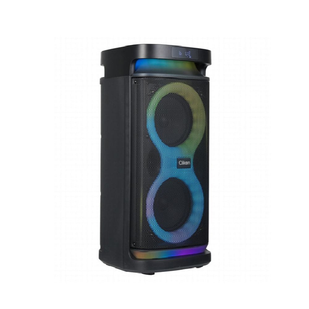 Clikon Rechargeable Party Box Speaker 6.5" Dual Drivers, Wireless Microphone, LED Light Effects, Karaoke Function | Black - CK877