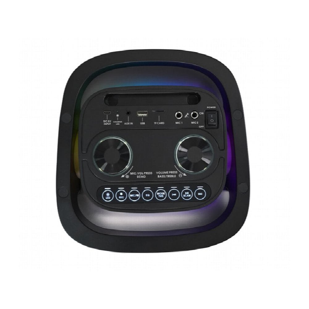Clikon Rechargeable Party Box Speaker 6.5" Dual Drivers, Wireless Microphone, LED Light Effects, Karaoke Function | Black - CK877