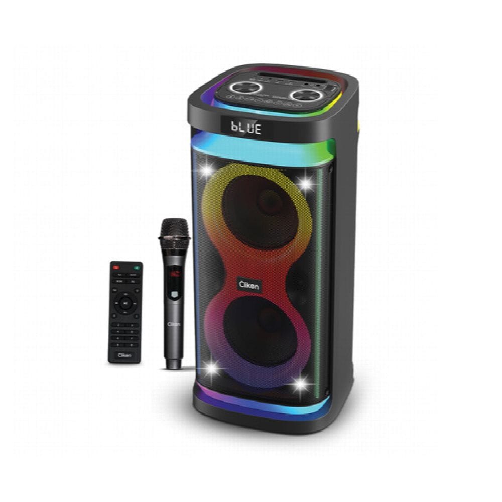 Clikon Rechargeable Party Box Speaker 6.5" Dual Drivers, Wireless Microphone, LED Light Effects, Karaoke Function | Black - CK877