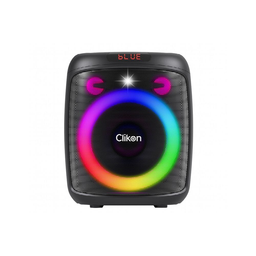 Clikon Rechargeable Party Speaker 8" + 2x2" Drivers, Wireless Mic, Dynamic Light Show, Karaoke Function | Black - CK879