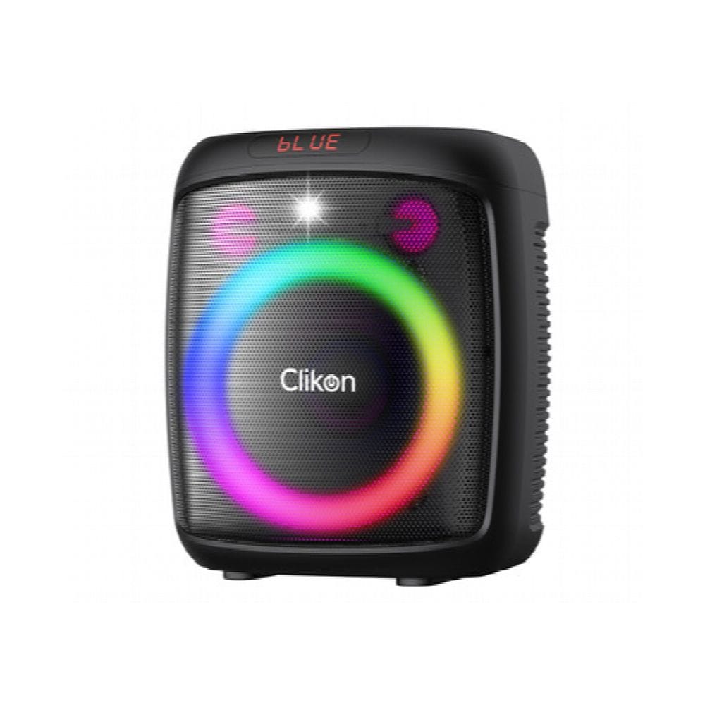 Clikon Rechargeable Party Speaker 8" + 2x2" Drivers, Wireless Mic, Dynamic Light Show, Karaoke Function | Black - CK879