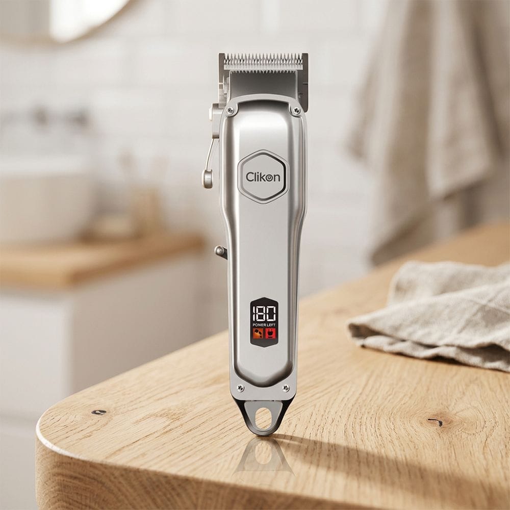 Clikon Professional Hair Clipper Rechargeable Cordless Trimmer, Precision Stainless Steel Blades, Adjustable Cutting Length | Silver - CK3338