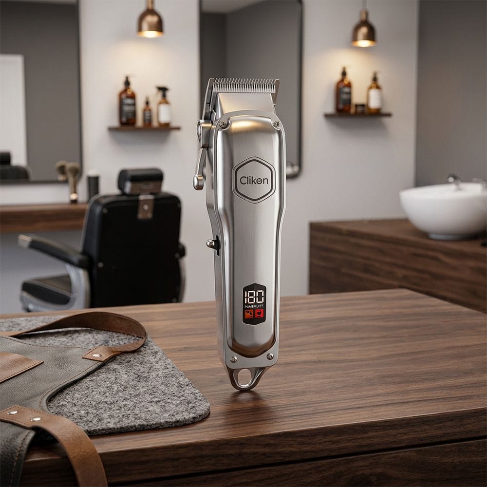 Clikon Professional Hair Clipper Rechargeable Cordless Trimmer, Precision Stainless Steel Blades, Adjustable Cutting Length | Silver - CK3338