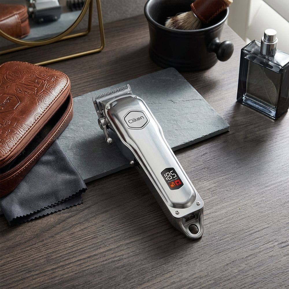 Clikon Professional Hair Clipper Rechargeable Cordless Trimmer, Precision Stainless Steel Blades, Adjustable Cutting Length | Silver - CK3338