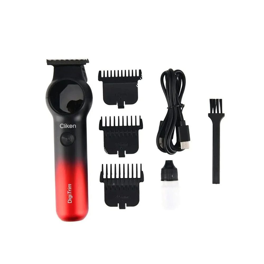 Clikon Rechargeable Hair Trimmer LED Display, Precision Stainless Steel Blades, Cordless Grooming Clipper | Black/Red - CK3364