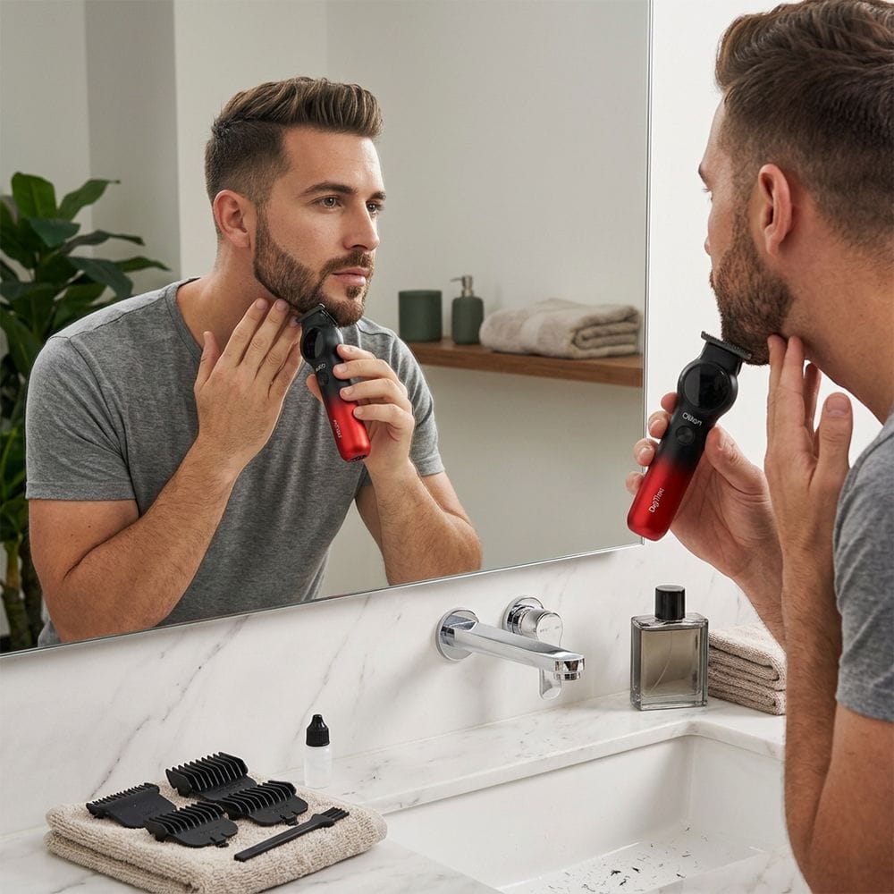 Clikon Rechargeable Hair Trimmer LED Display, Precision Stainless Steel Blades, Cordless Grooming Clipper | Black/Red - CK3364