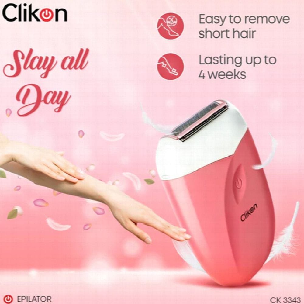 Clikon Ladies Shaver Cordless Hair Removal, Dual Blade System, Rechargeable Portable Grooming Device | Pink/White - CK3343