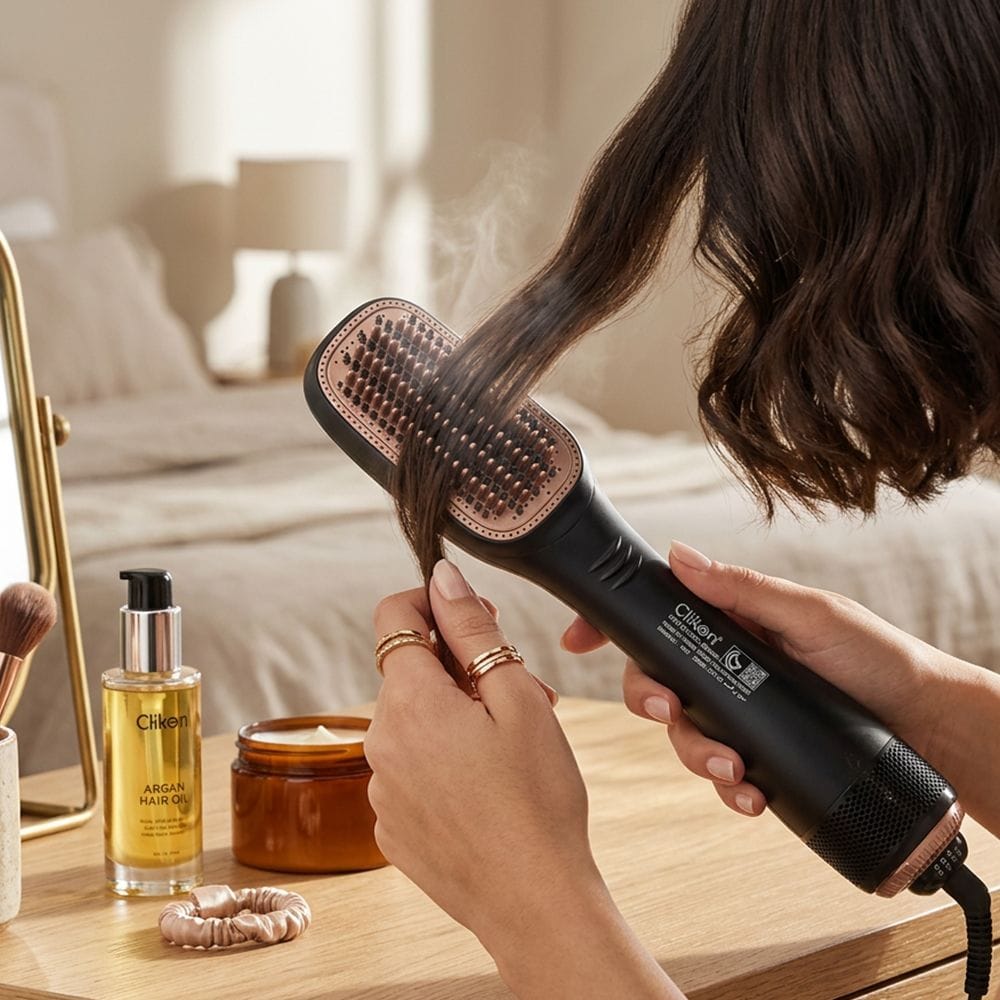 Clikon Hair Styling Brush 1200W Hot Air Styler, Multi-Function Volumizing & Drying Brush, Adjustable Heat Settings | Matte Black - CK3316-BLK
