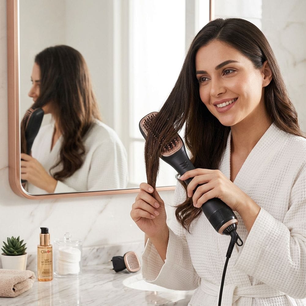 Clikon Hair Styling Brush 1200W Hot Air Styler, Multi-Function Volumizing & Drying Brush, Adjustable Heat Settings | Matte Black - CK3316-BLK