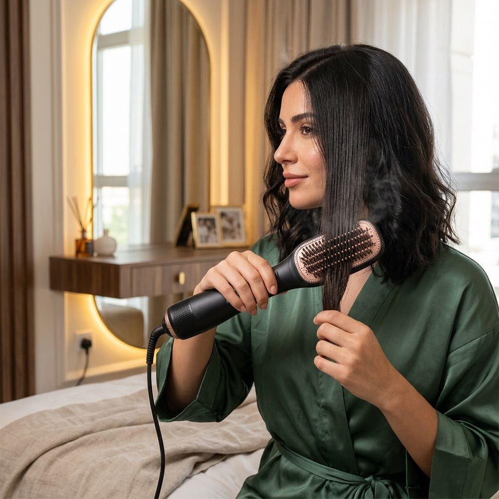 Clikon Hair Styling Brush 1200W Hot Air Styler, Multi-Function Volumizing & Drying Brush, Adjustable Heat Settings | Matte Black - CK3316-BLK