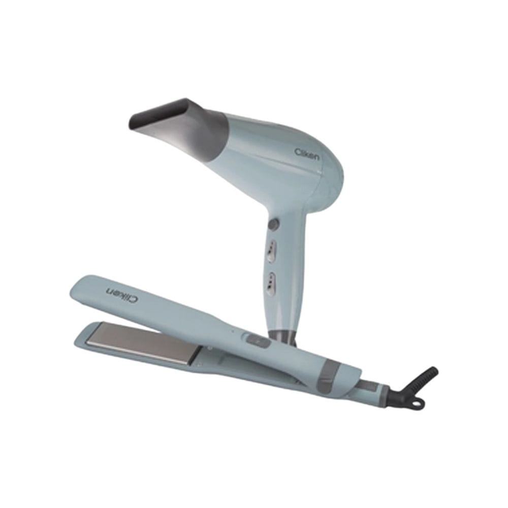 Clikon Hair Dryer & Hair Straightener Combo Professional Styling Set, Fast Heating Technology, Adjustable Temperature Control | Pastel Blue/Gray - CK3325