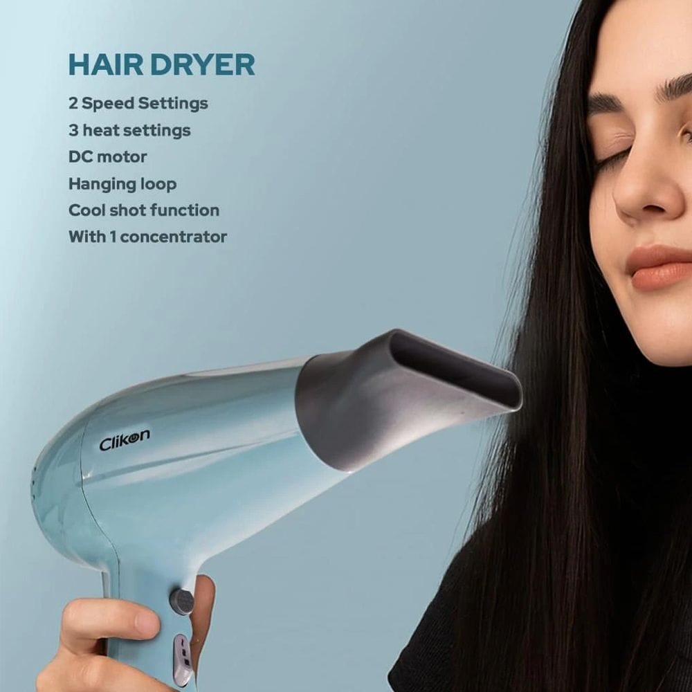 Clikon Hair Dryer & Hair Straightener Combo Professional Styling Set, Fast Heating Technology, Adjustable Temperature Control | Pastel Blue/Gray - CK3325