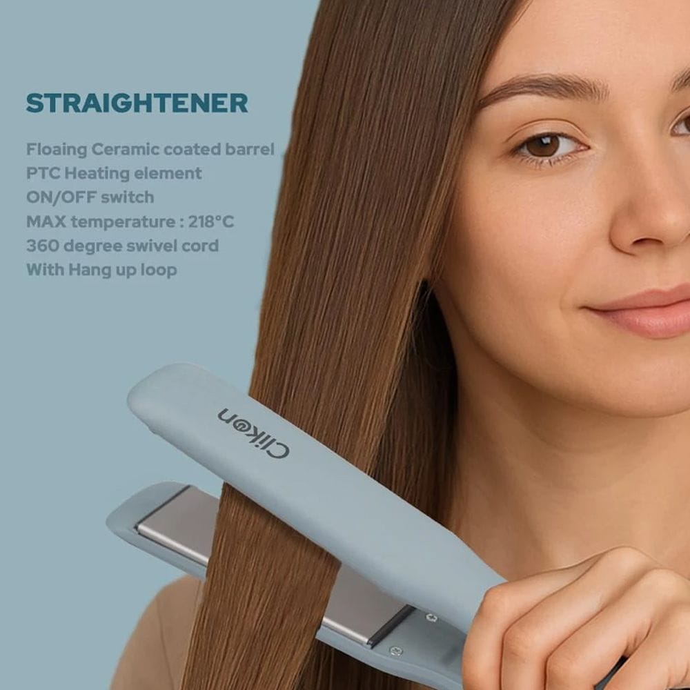 Clikon Hair Dryer & Hair Straightener Combo Professional Styling Set, Fast Heating Technology, Adjustable Temperature Control | Pastel Blue/Gray - CK3325