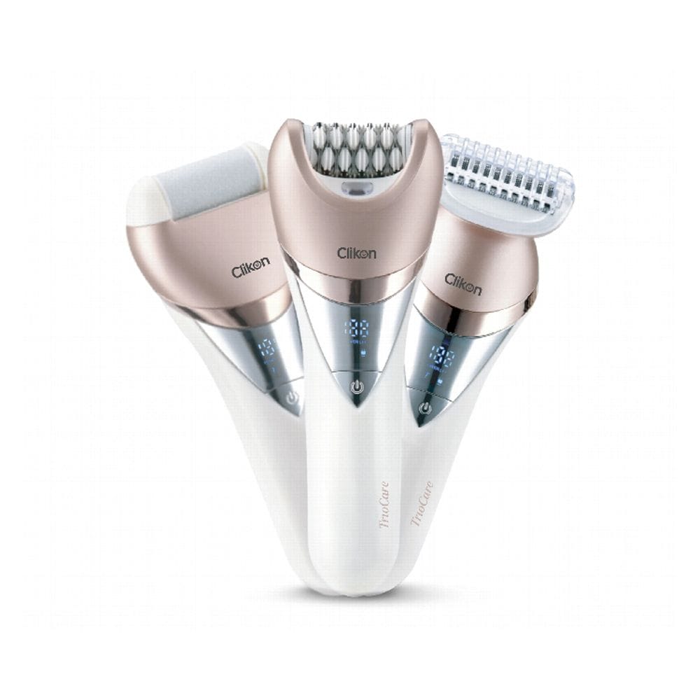 Clikon 3-in-1 Rechargeable Beauty Set Facial Hair Remover, Eyebrow & Nose Trimmer, Portable Grooming Kit | Rose Gold/Pearl White - CK3326