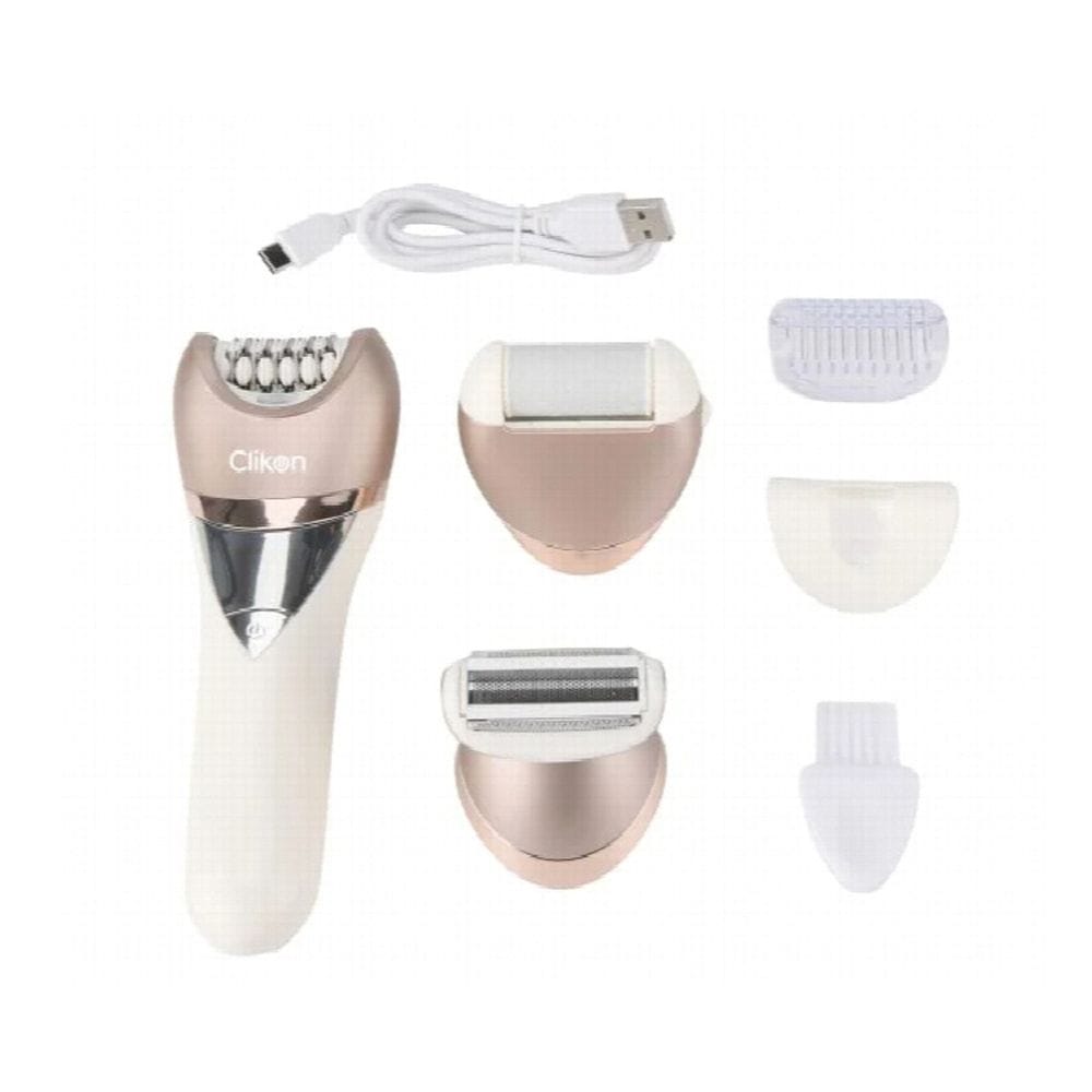 Clikon 3-in-1 Rechargeable Beauty Set Facial Hair Remover, Eyebrow & Nose Trimmer, Portable Grooming Kit | Rose Gold/Pearl White - CK3326