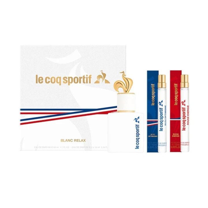 Le Coq Sportif Blanc Relax Unisex Eau de Parfum Gift Set – 50ml EDP + 2×10ml Travel Spray Mandarin, Herbal Infusion, Cedarwood & Musk Fragrance | LCS200008
