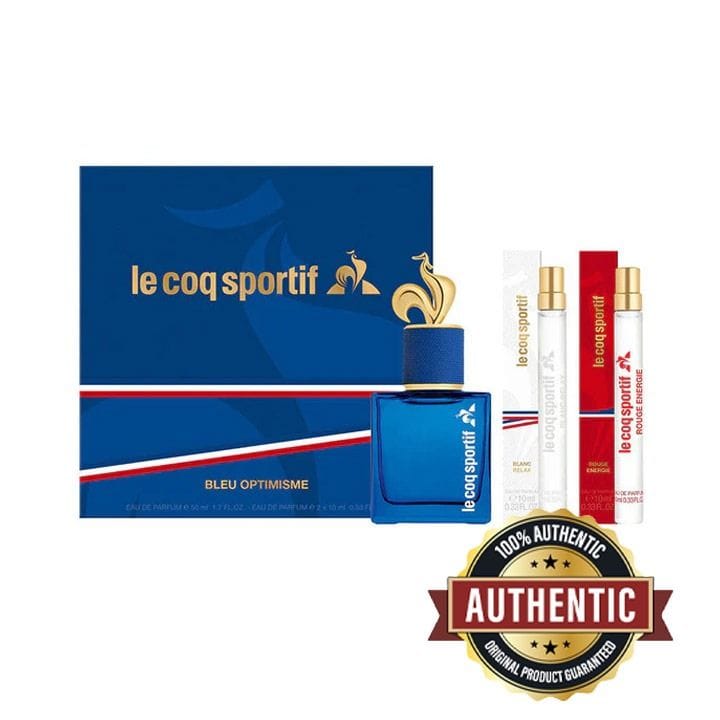 Le Coq Sportif Bleu Optimisme Unisex Eau de Parfum Gift Set – 50ml EDP + 2×10ml Travel Spray Bergamot, Lavender, Maté & Patchouli Woody Aromatic Fragrance | LCS100008
