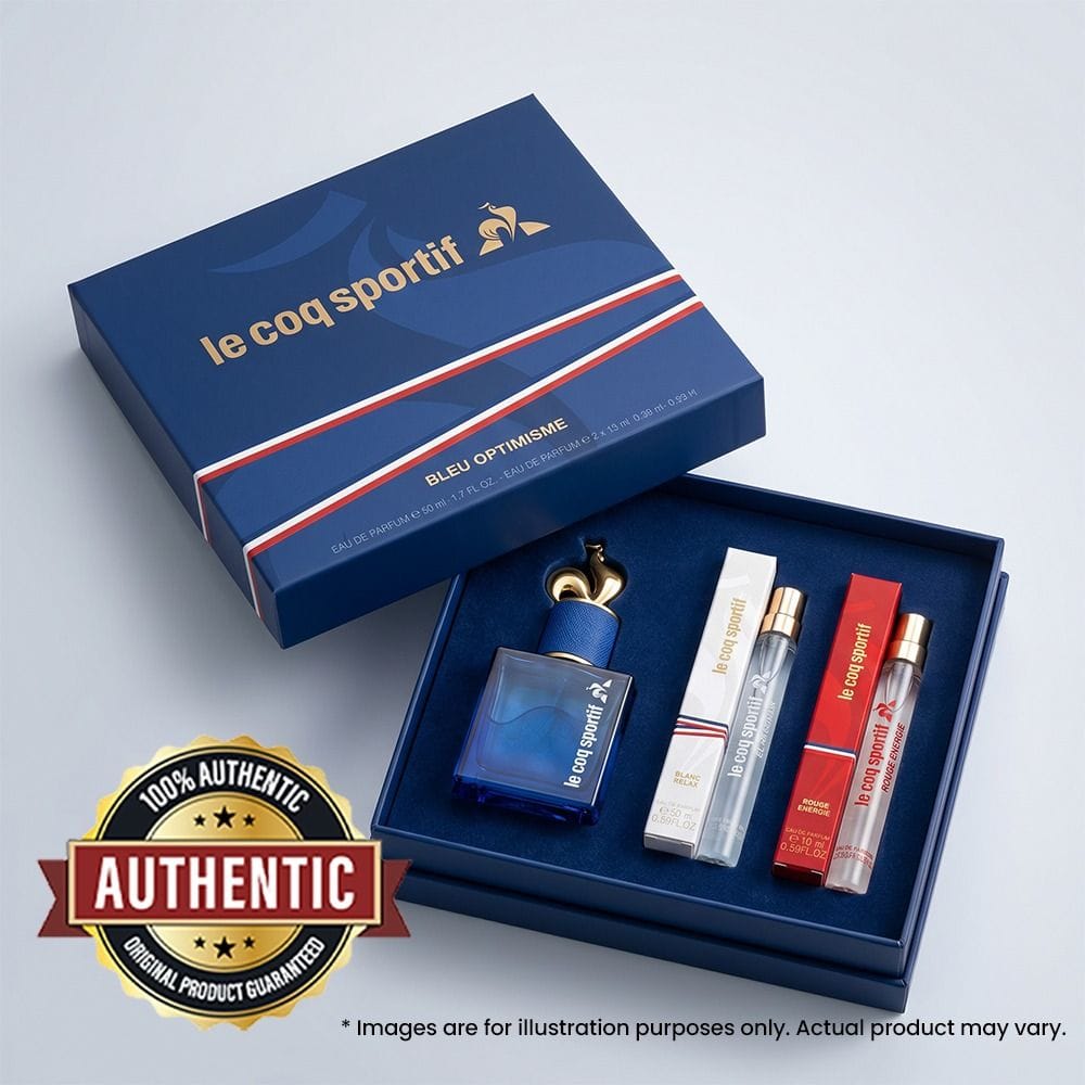 Le Coq Sportif Bleu Optimisme Unisex Eau de Parfum Gift Set – 50ml EDP + 2×10ml Travel Spray Bergamot, Lavender, Maté & Patchouli Woody Aromatic Fragrance | LCS100008
