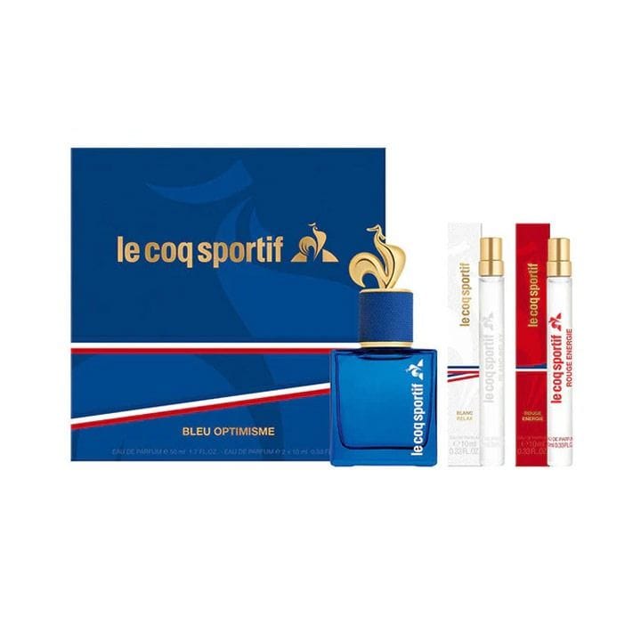 Le Coq Sportif Bleu Optimisme Unisex Eau de Parfum Gift Set – 50ml EDP + 2×10ml Travel Spray Bergamot, Lavender, Maté & Patchouli Woody Aromatic Fragrance | LCS100008