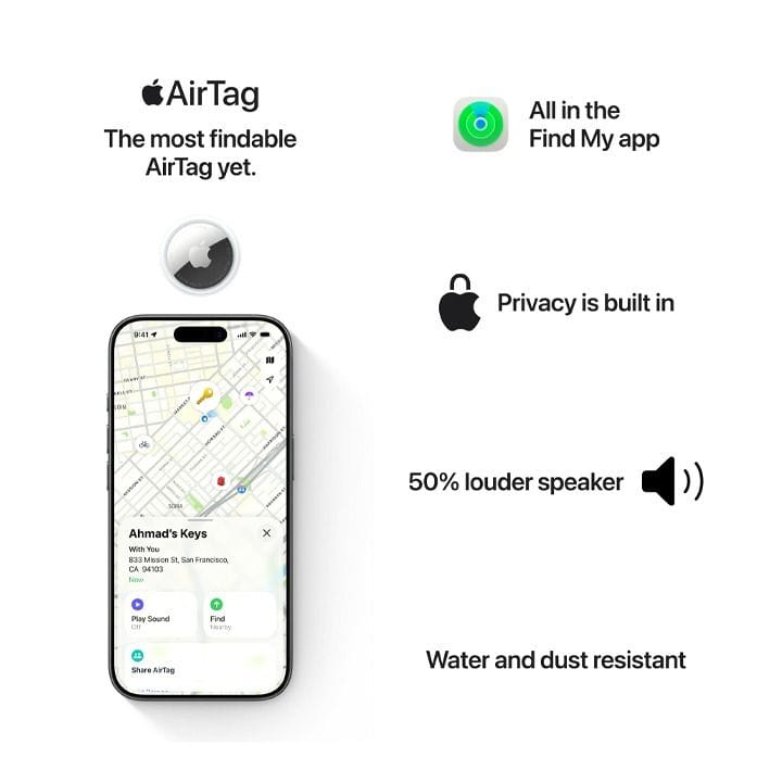 Apple AirTag (2nd Generation) Bluetooth Tracker – Precision Finding, Find My Network, UWB Chip & Replaceable Battery | 1-Pack White (MFE94ZF/A)