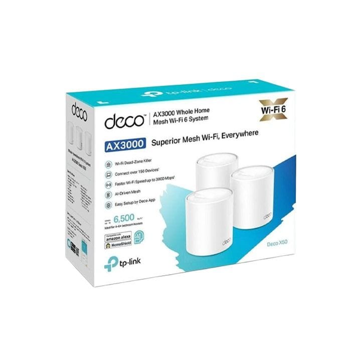TP-Link Deco X50 AX3000 Whole Home Mesh Wi-Fi 6 System (3-Pack) – 3Gbps Dual-Band, AI-Driven Mesh, Gigabit Ports & HomeShield Security | White