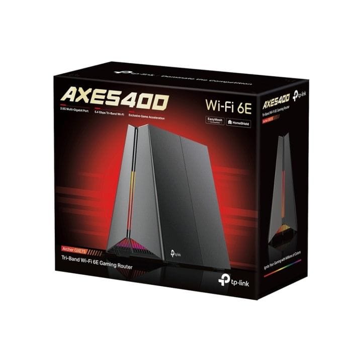 TP-Link Archer GXE75 AXE5400 Tri-Band Wi-Fi 6E Gaming Router – 5.4Gbps Speed, 6GHz Band, Game Acceleration, EasyMesh & HomeShield Security | Black