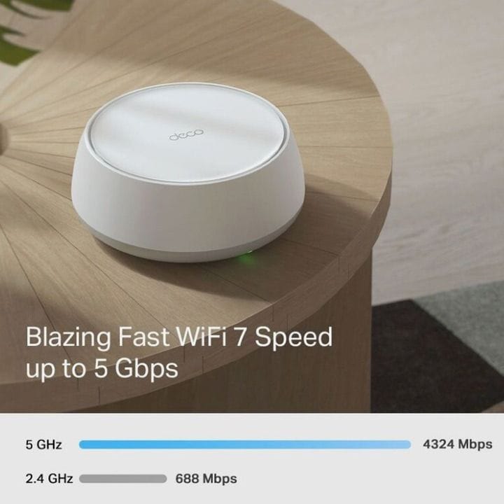 نظام تي بي لينك ديكو Wi-Fi 7 شبكي لتغطية المنزل بالكامل قطعة واحدة بسرعة 3.6 جيجابت في الثانية ثنائي النطاق وتشغيل متعدد الروابط ومنافذ 2.5G وتجوال ذكي بالذكاء الاصطناعي أبيض Deco BE25