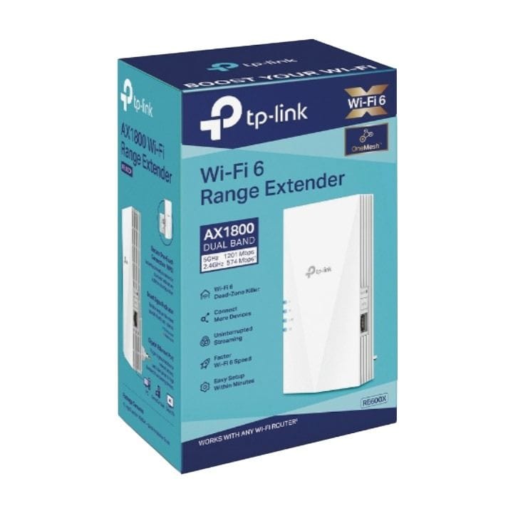 TP-Link RE600X AX1800 Wi-Fi 6 Range Extender – Dual-Band 1.8Gbps, OneMesh Support, Gigabit Ethernet Port & Smart Signal Indicator | White
