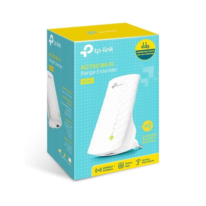 TP-Link RE200 AC750 Wi-Fi Range Extender – Dual-Band 750Mbps, Ethernet Port, Smart Signal Indicator & Universal Router Compatibility | White