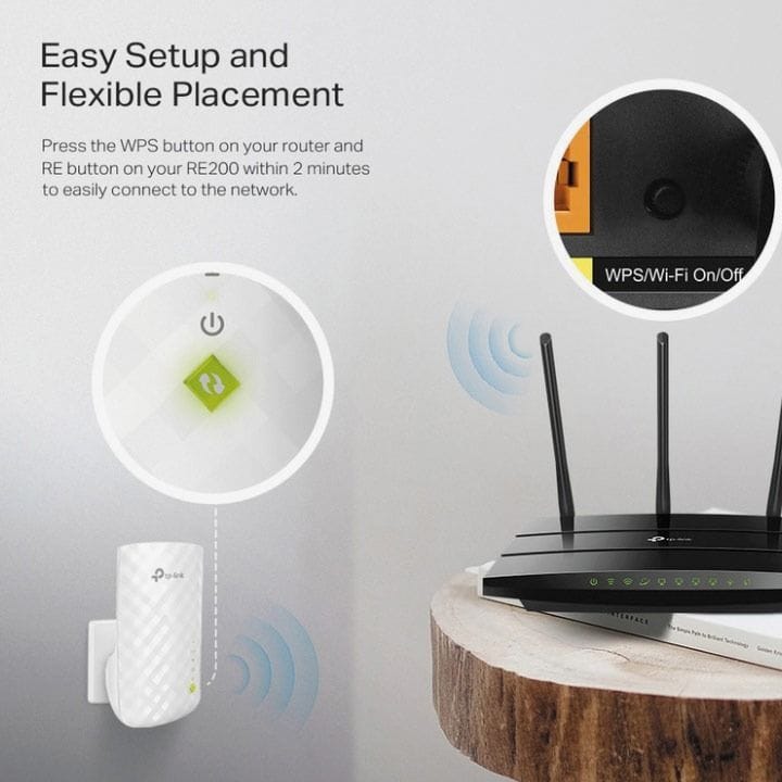 TP-Link RE200 AC750 Wi-Fi Range Extender – Dual-Band 750Mbps, Ethernet Port, Smart Signal Indicator & Universal Router Compatibility | White