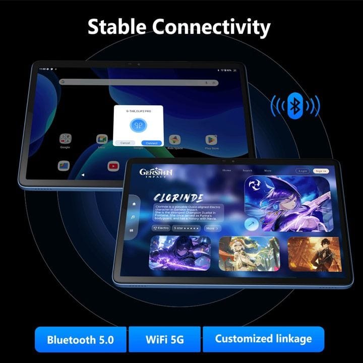 G-Tab 4GB RAM 128GB ROM 5G Android Tablet 10.1 Inch, Latest Android 15 With Allwinner A333 Quad-Core Processor, Long-Lasting 5000mAh Battery - Blue - T9 Pro