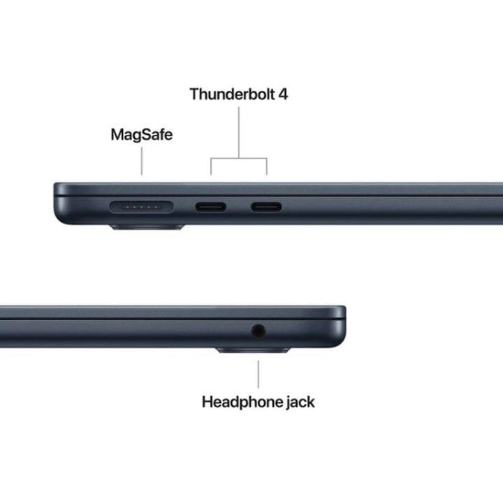 حاسوب محمول ماك بوك إير مقاس 13 بوصة – شريحة إم 5، معالج مركزي عشاري النواة، معالج رسومي ثماني النواة، ذاكرة عشوائية 16 جيجابايت، سعة تخزين 512 جيجابايت، شاشة ريتينا ليكويد، بطارية تدوم طوال اليوم | لون منتصف الليل – MDHE4AB/A