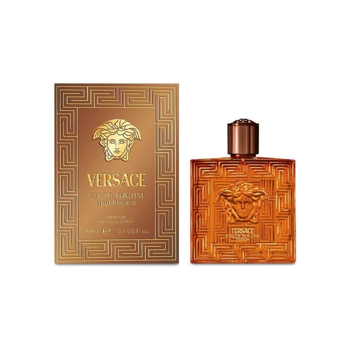 Versace Eros Najim Parfum 100ml Men’s Perfume, Amber Woody Spicy, Mandarin Saffron Cardamom, Oud Cedarwood Caramel, Long Lasting Luxury