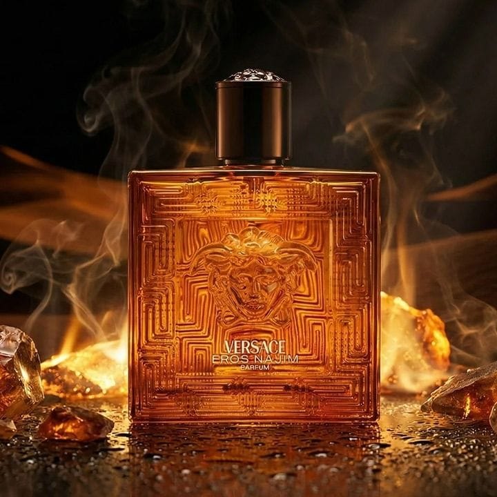 Versace Eros Najim Parfum 100ml Men’s Perfume, Amber Woody Spicy, Mandarin Saffron Cardamom, Oud Cedarwood Caramel, Long Lasting Luxury