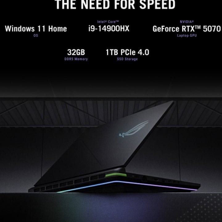 ASUS ROG Strix G16 Gaming Laptop – i9-14900HX, 16" 2.5K 240Hz IPS, RTX 5070 8GB, 32GB RAM, 1TB SSD | Eclipse Gray – G615JPR-G91621W