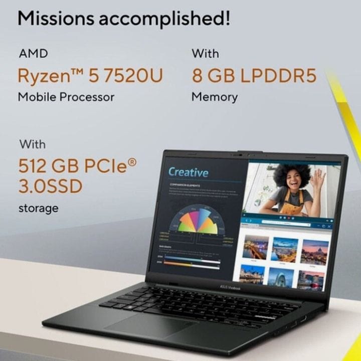 ASUS Vivobook Go 14 Laptop – Ryzen 5 7520U, 14" FHD Display, Radeon Graphics, 8GB RAM, 512GB SSD, Windows 11 | Mixed Black – E1404FA-NK185W
